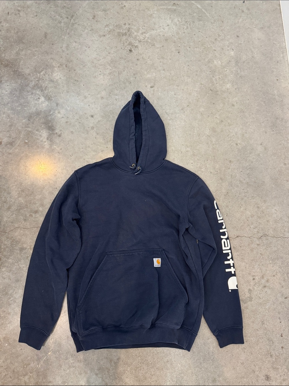 Carhartt K288 Signature Sleeve Logo Hoodie – Size M – Navy